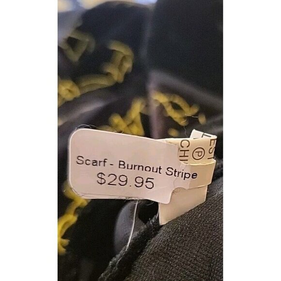 Scarf Shawl Velvety Burnout Stripe Tassled Black Purple Gold Womens 62 X 20 - Picture 8 of 9